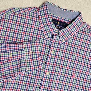 Polo Ralph Lauren Stretch Shirt XL Button Down Men's Blue Pink Pony Plaid Check